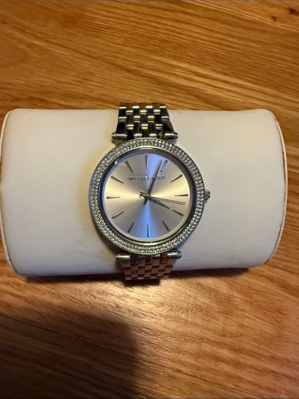 Michael Kors Silver Crystal-Trim Round Bracelet Watch
